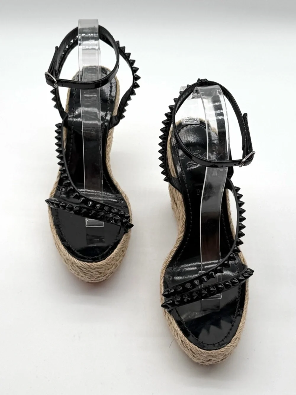 Christian Louboutin Mafaldina Zeppa Black Leather Espadrille Wedge EU 40 US 10